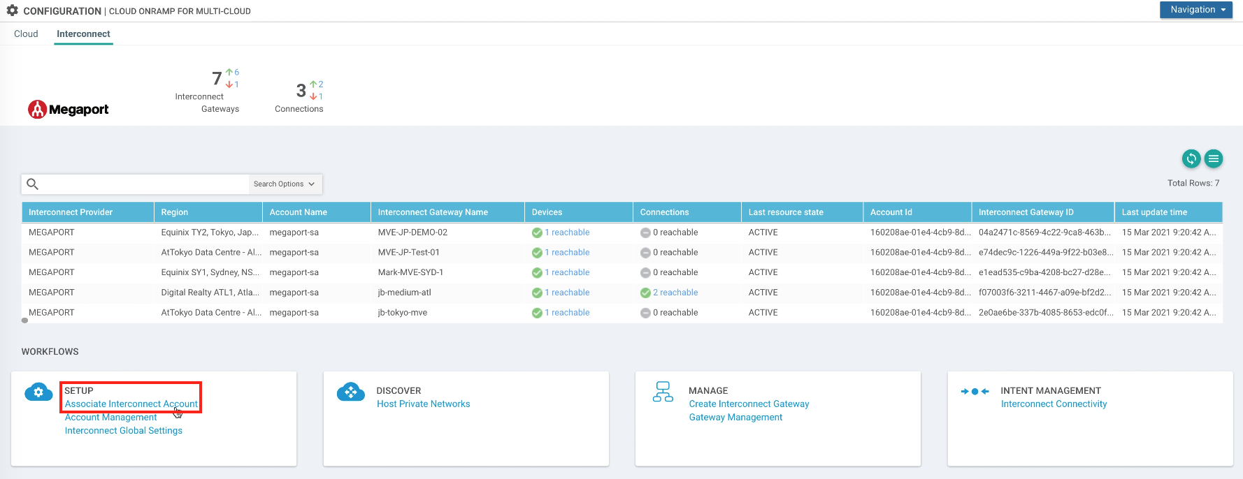 vManage associate interconnect account