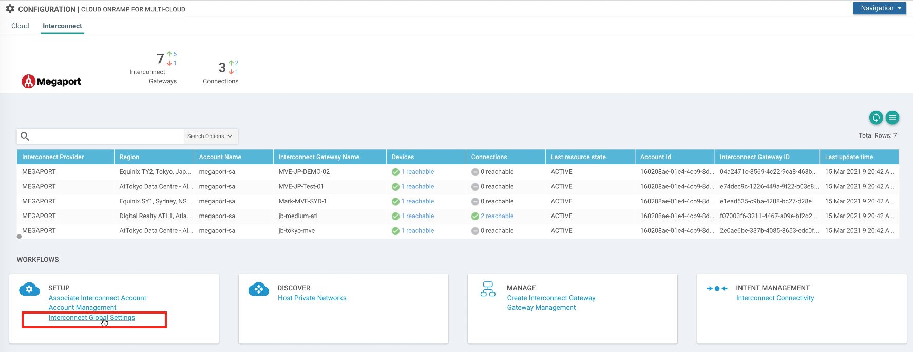 vManage interconnect global settings