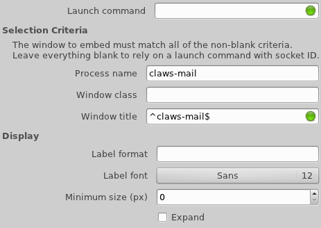 Mail ticker embedding configuration dialog