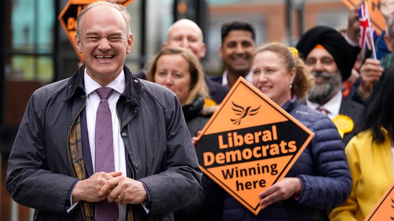 Leader of the Liberal Democrats Sir Ed Davey in Windsor, Berkshire, where the Conservatives lost control of Royal Borough of Windsor and Maidenhead