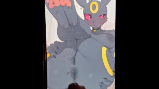 Pokemon Umbreon Cum Tribute Cum explosif éjacule sur son cul, sa chatte et ses pattes !