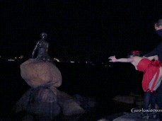 Little Mermaid @ Copenhagen, Denmark. Nightime, outdoor fuck. gif