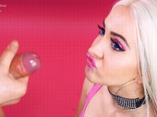 Blonde  Blowjob - Barbie Doll gets a Huge Facial gif