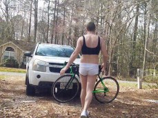 Sissy Denver in booty shorts gif