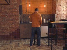 Andre Love romantic kissing in loft kitchen 01 gif