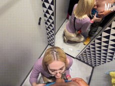 Blowjob in fitting room in store gif