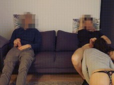 Wife sucks husband's friend's balls while husband watches and jacks it gif