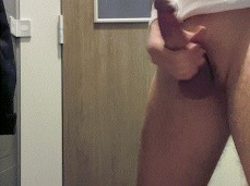 hard solo cumshot in restroom gif