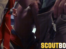 Handsome, sexy, hung Greg McKeon gets sucked by two scouts 0402 10 gif