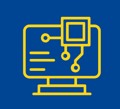 API Icon presenting computer connected with data on blue background 