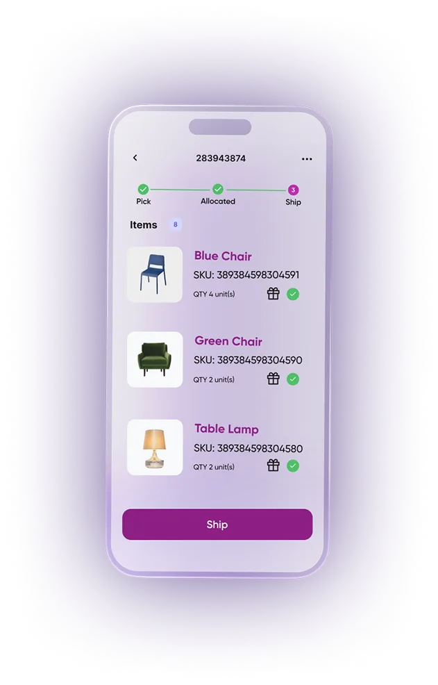 visual of a mobile device showing items ready to ship