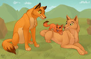 Wolf Family by dukacia, featuring from left to right: Simba, Kiara and Nala as wolves.