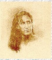 (unknown date) "A Study in Non-regulation Hair" -- artist's description: "A portrait of our favorite android with long hair (executed on a whim), and a very appealing expression. " [51]