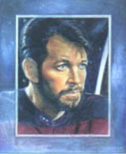 (unknown date) "Dimensions" -- artist's description: "Portrait of Riker with a suggestion of other dimensions hinted by the ethereal quality of the border." [45]