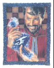 (unknown date) "Dreamspinner" -- artist's description: "Bearded (NG) First Officer dressed in medieval garb, holding a starfield twining through his hands, with a tiny starship flying through the starfield." [46]