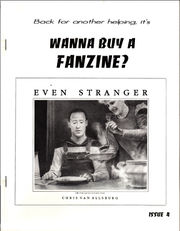 (1993) "Even Stranger" from Psst... Hey Kid, Wanna Buy a Fanzine? #4 -- artist's description: "A whimsical parody of Chris Van Allsburg's cover for his children's book, The Stranger, with NG Science Officer and female Security Chief replacing the original cover characters. The Science Officer is sitting at a table, wearing overalls over his uniform, and dubiously regarding a plate of food in front of him, while the Sec. Chief stands beside him, an apron over her uniform, grinning as she ladles something presumably ghastly into his bowl. A very silly, fun picture." [43] comments by the artist: "With apologies to Chris Van Allsburg" -- "Data's overalls and Tasha's ruffly-sleeved apron over their Federation-issue uniforms made for a nice, Kluge-esque touch. As to what she's serving up, I wonder how many parts is 10W-40 oil and how many Campbell's Cream of Mushroom soup?" [44]