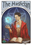 Tony as The Magician, part of a series Art Deco Avengers Tarot by artist Julia Cross