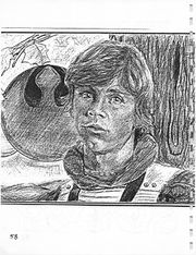 (1986) from The Wookiee Commode #3 -- "Jean Kluge's Luke was really very fine, also, he seemed so alive." [55] "The adjacent drawing of Luke by Jean Kluge is one of the best I've seen of him. I'd love to know what she thinks he was thinking." [56]