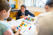 Gabriel Attal, alors ministre de l’Education, en visite dans une école primaire en Ille-et-Vilaine, le 4 septembre 2023.