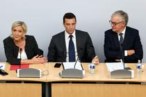 Jordan Bardella, Marine Le Pen et Jean-Paul Garraud à l’Assemblée nationale, à Paris, le 14 septembre 2024. 