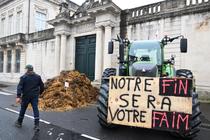 Des agriculteurs ont déversé du fumier devant la préfecture de la Marne, le 18 octobre 2024. 