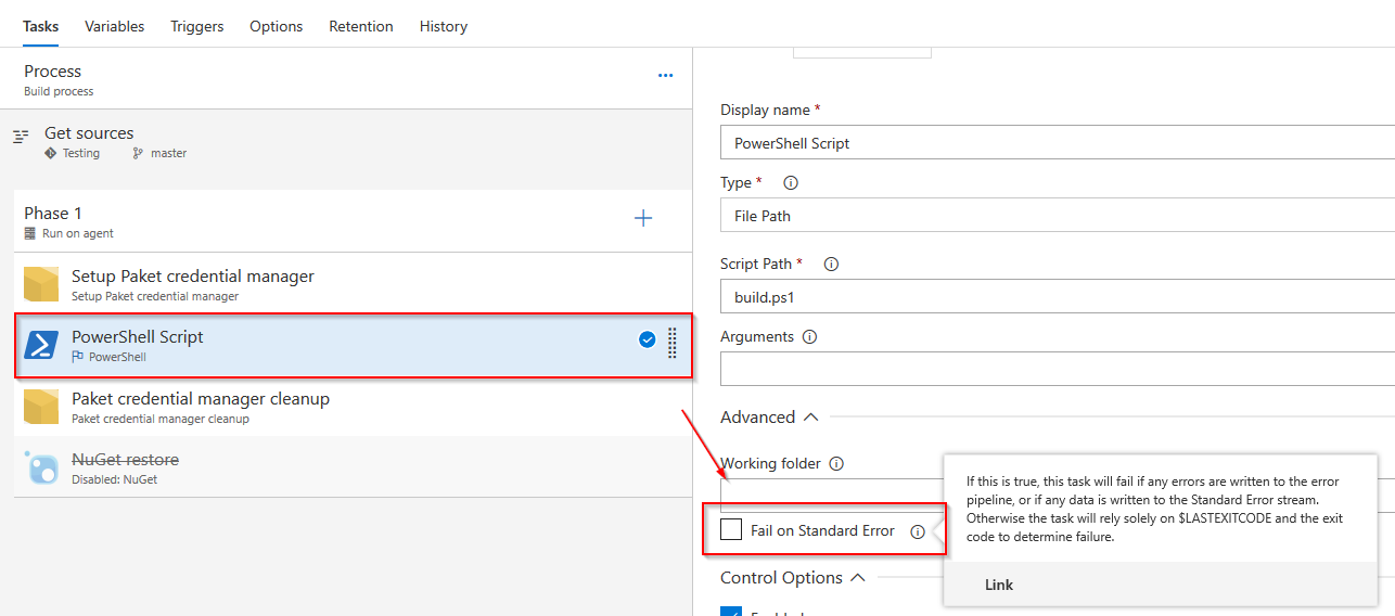 Disable Failing on Standard Error