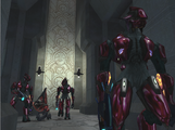 Three Sangheili Majors wielding plasma rifles.