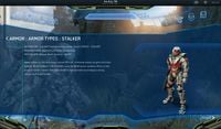 The Halo 4 Interactive Guide description for the Stalker armor.