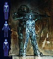 Concept art of Cortana and John-117, along with early designs, for Halo 3.