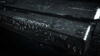 Infinity's nameplate in Halo 4: Forward Unto Dawn.