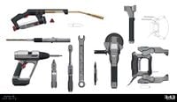 Concept art of various human tools.