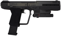 A profile view of an M6C/SOCOM in Halo 3: ODST.