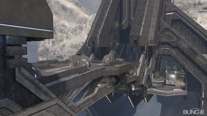 Promotional image for Halo 3 featuring the multiplayer map Narrows.