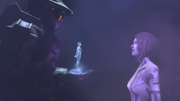 A memory of Cortana speaking to John-117 and the Weapon.