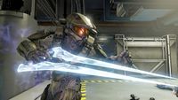 John-117 with a Domotos-pattern energy sword during the Raid on Argent Moon in Halo 5: Guardians.