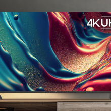 a tcl tv with an abstract background