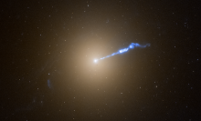 A 3,000-light-year-long jet of plasma shooting out from galaxy M87's supermassive black hole.