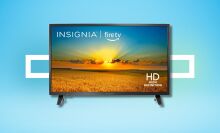 insignia 32-inch fire tv on blue background