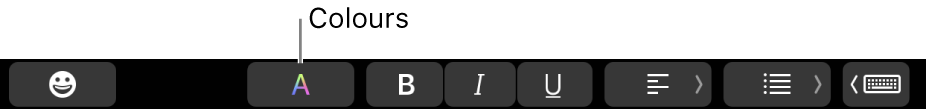 The Touch Bar showing the Colours button among app-specific buttons.