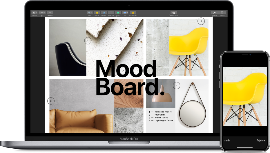รูปภาพบน iPhone และรูปภาพเดียวกันนั้นที่แทรกอยู่ในเอกสารบน Mac