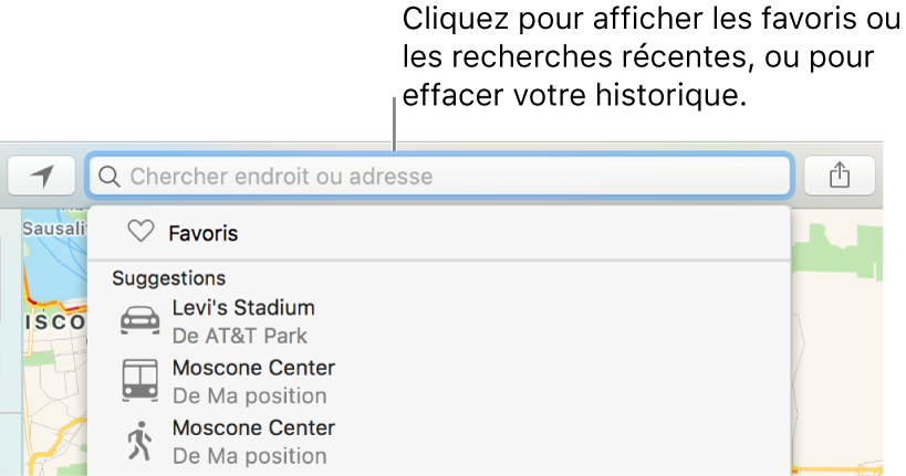 Cliquez dans le champ de recherche pour afficher des favoris, des recherches récentes ou pour effacer votre historique.