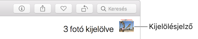 Kijelölésjelző: három fotó van kijelölve.