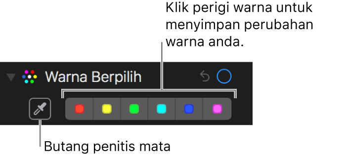 Kawalan Warna Berpilih menunjukkan butang Penitis dan perigi warna.