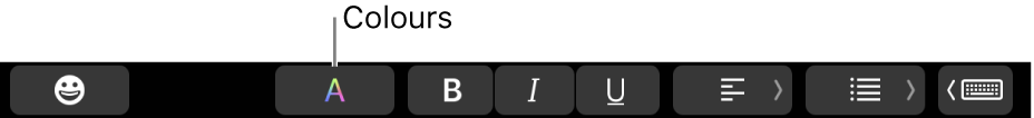 The Touch Bar showing the Colours button among app-specific buttons.