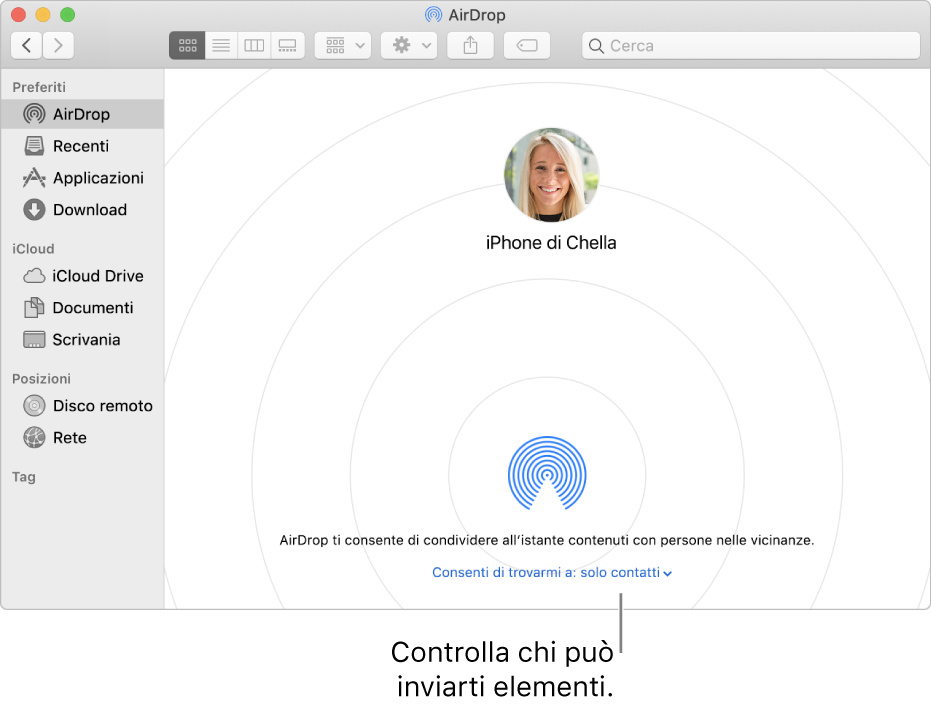 La finestra AirDrop.