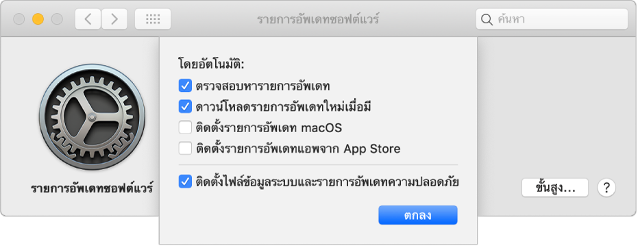 ตัวเลือกขั้นสูงสำหรับการตั้งค่ารายการอัพเดทซอฟต์แวร์