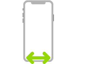 An illustration of iPhone. A two-headed arrow indicates swiping left or right across the bottom edge of the screen.