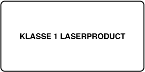 Een etiket met de tekst "Klasse 1 laserproduct".