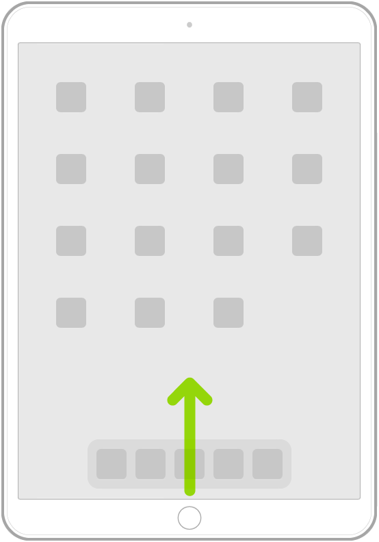 An illustration showing swiping up from the bottom edge of the screen to go to the Home screen.