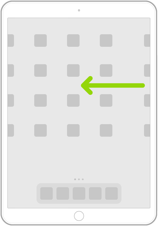 An illustration showing swiping to browse apps on other Home screen pages.